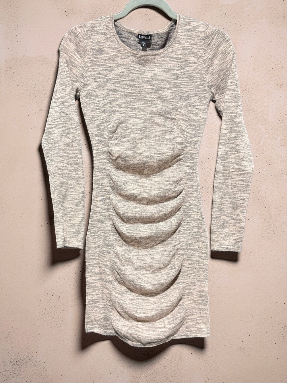Express Long Sleeve Heather Cream Bodycon Dress